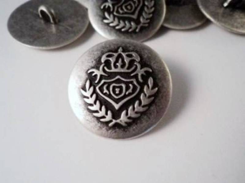 GZ100 Classic Coat Of Arms Antique Silver Metal Italian Buttons