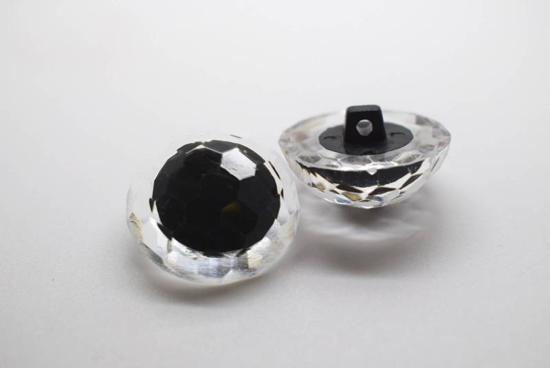 B913 Black Half Ball In Crystal Looking Clear Plastic Italian Buttons 25mm
