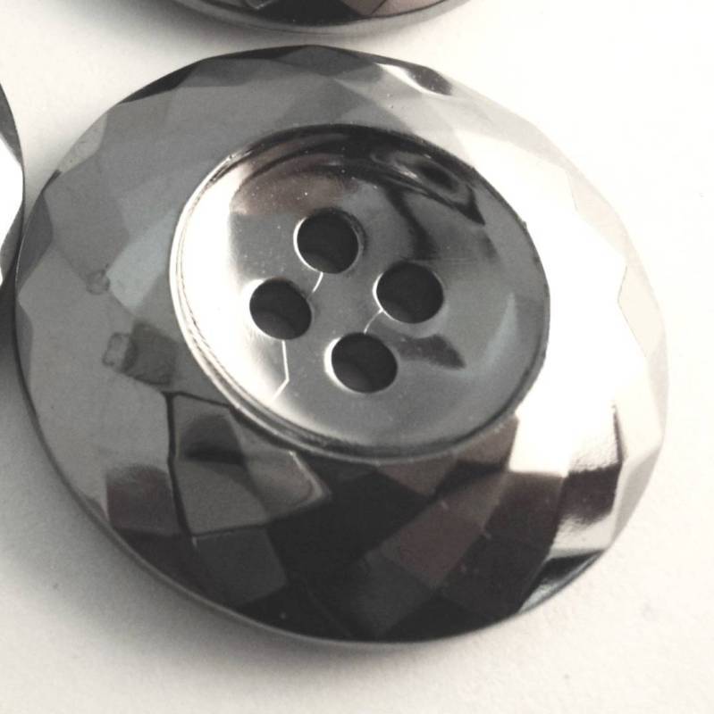 B941 Faced Sparkly Gunmetal Colour Plastic Italian Buttons 30mm