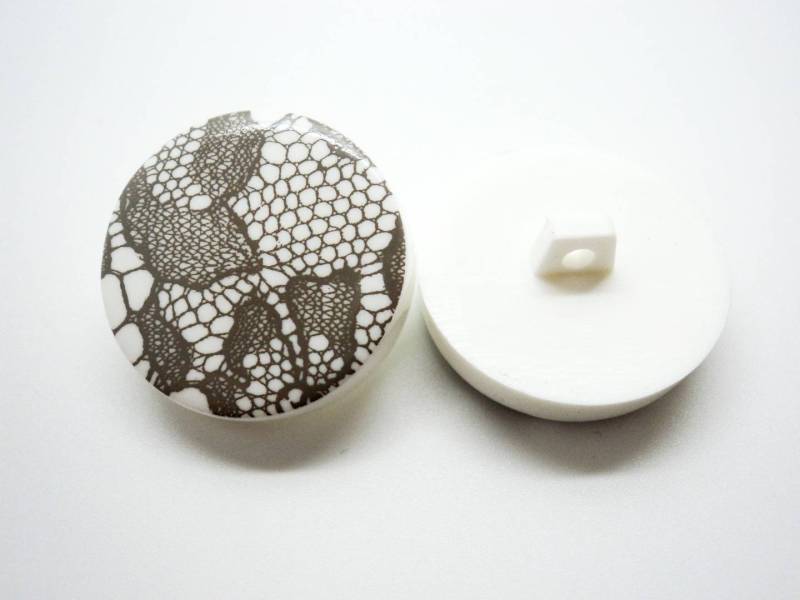 B156 Lace Screen-Printed Plastic Black White Italian Buttons