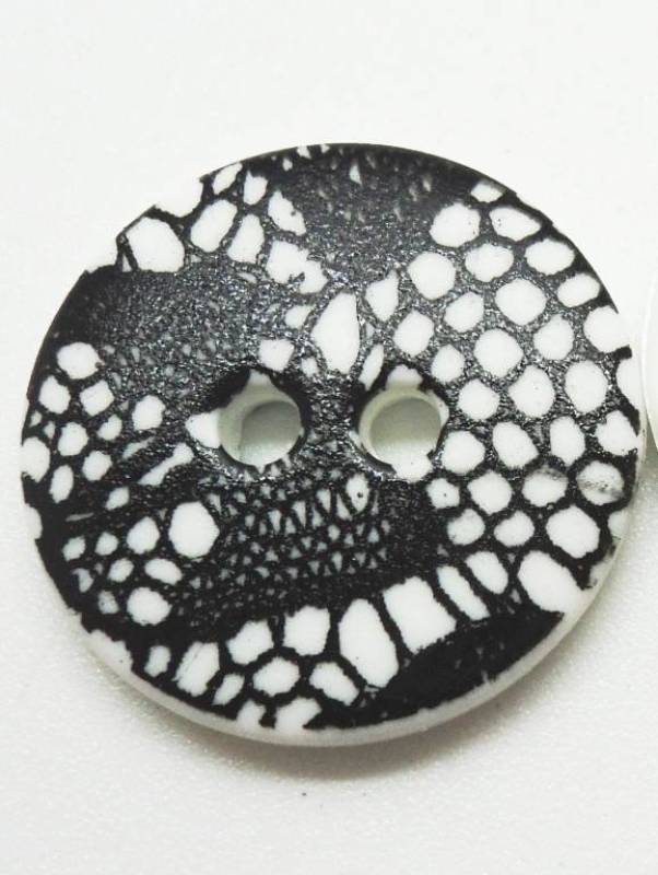 LB986 Lace Black Cream Screen-Printed Plastic Italian Buttons