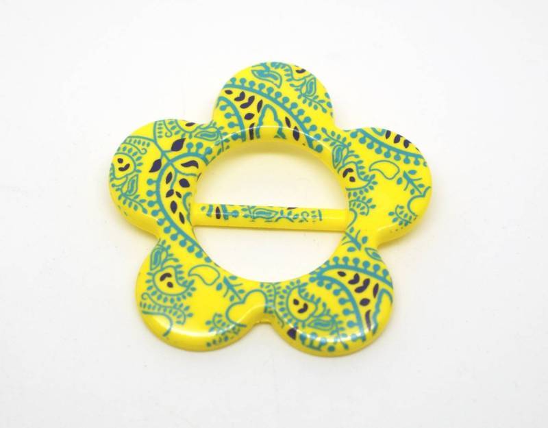 FB229Monica Large Paisley Printed Flower Slider Plastic Italian Buckle 20mm BAR