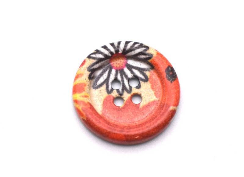 M118 Floral Daisy Printed Metal Italian Buttons 20mm