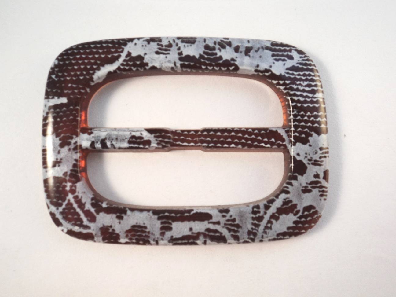 FB3 White Lace on Tortoise Rectangular Buckle Slider Adjuster Bag Strap